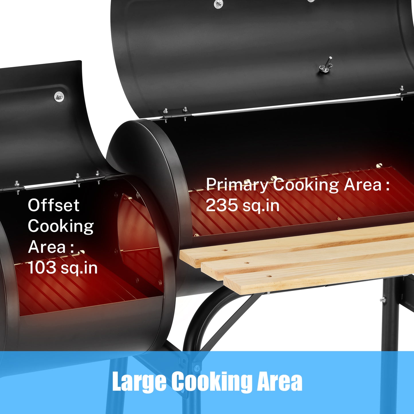 HydroHealth BBQ Charcoal Grill, 45.28-Inch Length Portable Barbecue Grill, Offset Smoker Barbecue Oven with Wheels & Thermometer for Outdoor Picnic Camping Patio Backyard