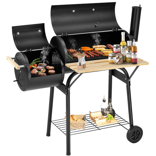 HydroHealth BBQ Charcoal Grill, 45.28-Inch Length Portable Barbecue Grill, Offset Smoker Barbecue Oven with Wheels & Thermometer for Outdoor Picnic Camping Patio Backyard