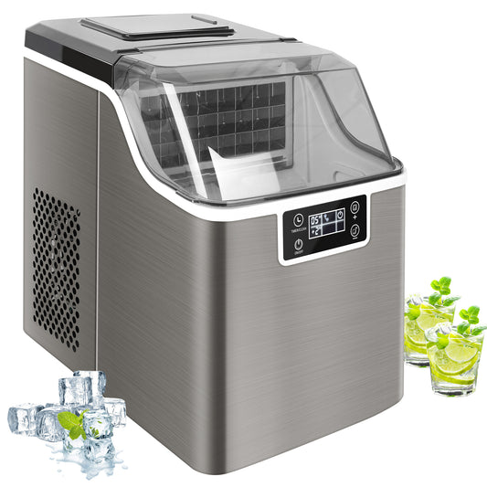 HydroHealth Ice Maker Machine, 44Lbs/24H Portable Ice Cube Maker W/ Built-in Compressor, One-Key Operation & Self-Cleaning, Ice Maker Countertop with Ice Scoop & Basket for Home Coffee Bar